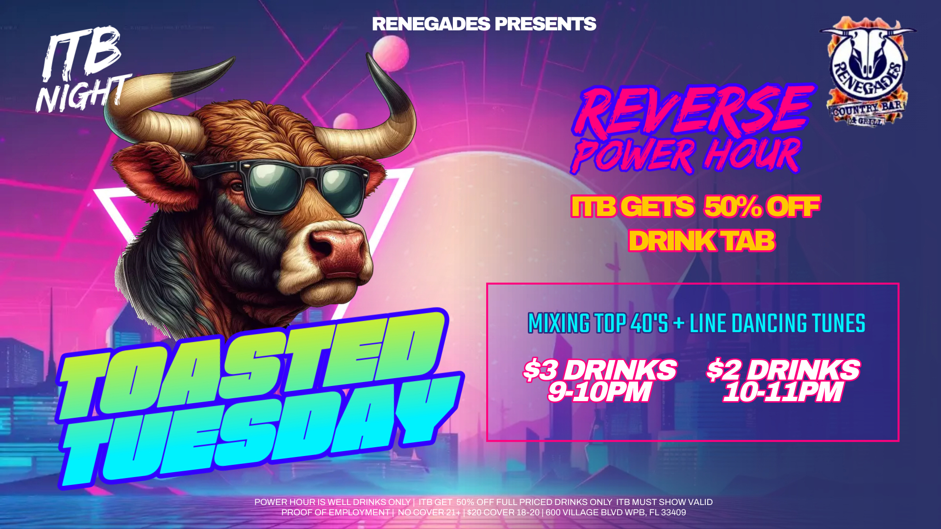 Toasted Tuesday:  ITB & Reverse Power Hour at Renegades - West Palm Beach